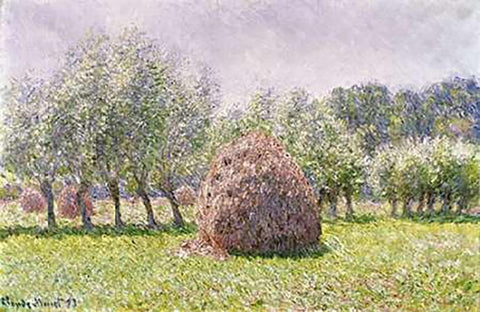 Haystack White Modern Wood Framed Art Print with Double Matting by Monet, Claude