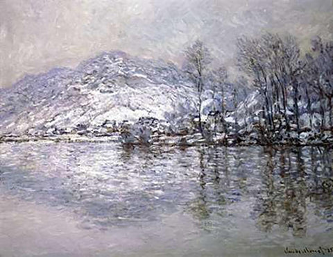 The Seine at Port-Villez, Snow Effect White Modern Wood Framed Art Print with Double Matting by Monet, Claude