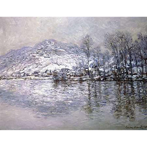 The Seine at Port-Villez, Snow Effect Gold Ornate Wood Framed Art Print with Double Matting by Monet, Claude