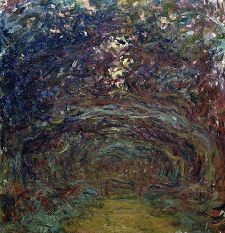 LAllee des rosiers a Giverny White Modern Wood Framed Art Print with Double Matting by Monet, Claude