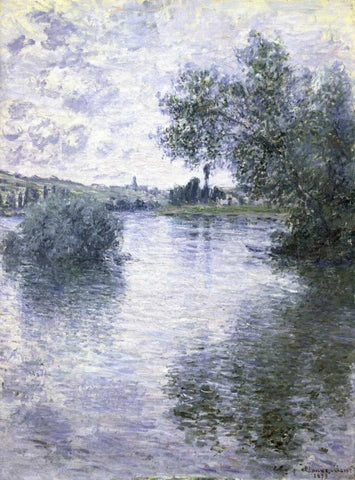 The Seine at Vetheuil White Modern Wood Framed Art Print with Double Matting by Monet, Claude