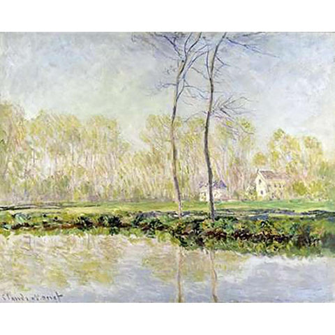 Banks of the River Epte at Giverny Gold Ornate Wood Framed Art Print with Double Matting by Monet, Claude