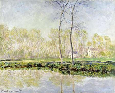 Banks of the River Epte at Giverny White Modern Wood Framed Art Print with Double Matting by Monet, Claude