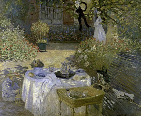 Lunch White Modern Wood Framed Art Print with Double Matting by Monet, Claude