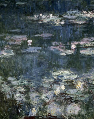 Nympheas - Water Lilies - detail White Modern Wood Framed Art Print with Double Matting by Monet, Claude