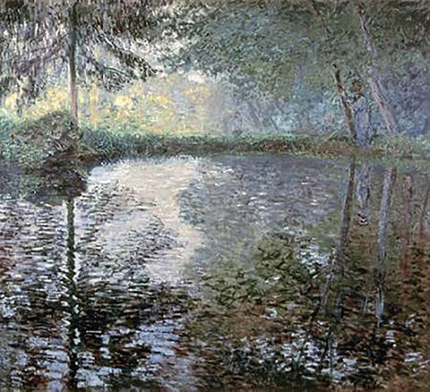 The Pond at Montgeron, 1876 White Modern Wood Framed Art Print with Double Matting by Monet, Claude