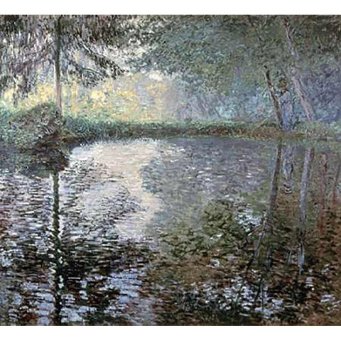 The Pond at Montgeron, 1876 Black Modern Wood Framed Art Print with Double Matting by Monet, Claude