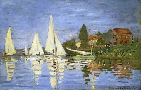 Regatta at Argenteuil White Modern Wood Framed Art Print with Double Matting by Monet, Claude