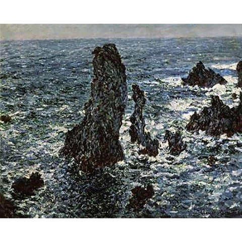 Rocks at Belle Isle Gold Ornate Wood Framed Art Print with Double Matting by Monet, Claude