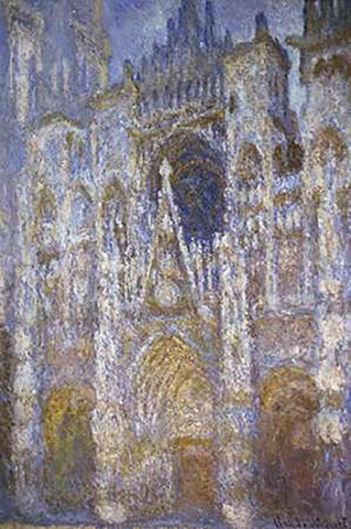 Rouen Cathedral: The Portal, Morning Sun White Modern Wood Framed Art Print with Double Matting by Monet, Claude