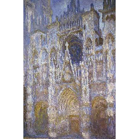 Rouen Cathedral: The Portal, Morning Sun White Modern Wood Framed Art Print by Monet, Claude