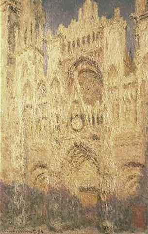 Rouen Cathedral in the Evening Black Ornate Wood Framed Art Print with Double Matting by Monet, Claude