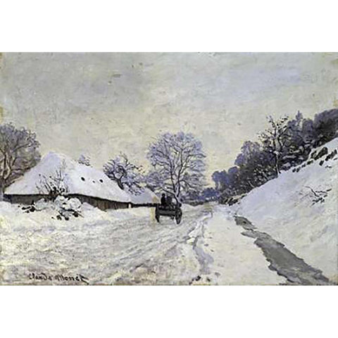 Snow-Covered Road at Honfleur Black Modern Wood Framed Art Print with Double Matting by Monet, Claude