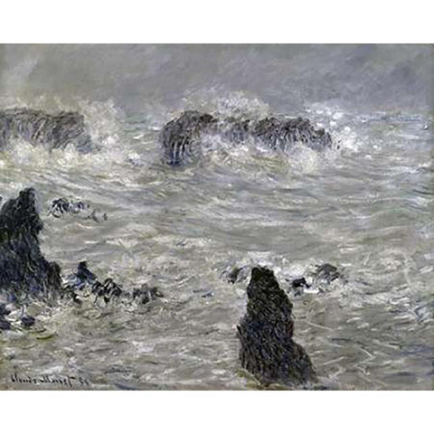 Storm Off the Coast of Belle Isle Black Modern Wood Framed Art Print with Double Matting by Monet, Claude