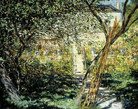 The Garden of Vetheuil (Le Jardin de Vetheuil) Black Ornate Wood Framed Art Print with Double Matting by Monet, Claude