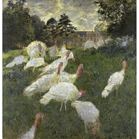 The Turkeys at the Chateau de Rottembourg, Montgeron Gold Ornate Wood Framed Art Print with Double Matting by Monet, Claude