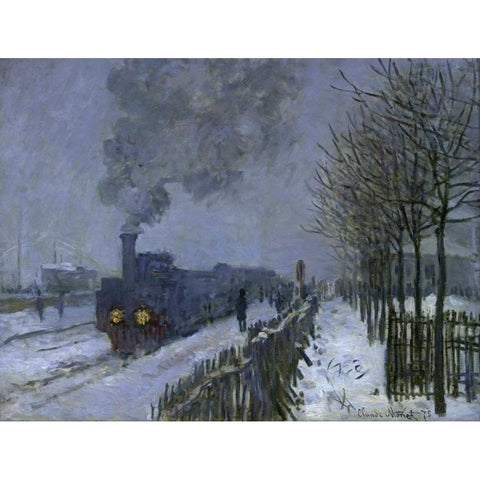 Train in the Snow, 1875 Black Modern Wood Framed Art Print with Double Matting by Monet, Claude