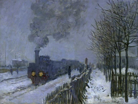 Train in the Snow, 1875 White Modern Wood Framed Art Print with Double Matting by Monet, Claude