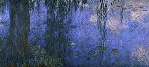 Water Lilies: Morning with Willows, c. 1918-26 (left panel) White Modern Wood Framed Art Print with Double Matting by Monet, Claude