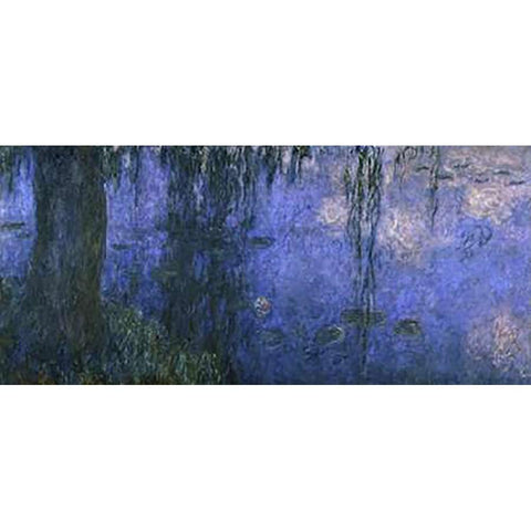 Water Lilies: Morning with Willows, c. 1918-26 (left panel) White Modern Wood Framed Art Print by Monet, Claude