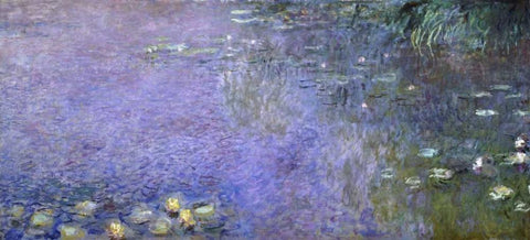 Water Lilies: Morning, c. 1914-26 - center-right panel White Modern Wood Framed Art Print with Double Matting by Monet, Claude