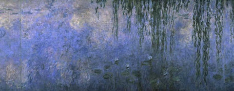Water Lilies: Morning with Willows, c. 1918-26 - center panel White Modern Wood Framed Art Print with Double Matting by Monet, Claude