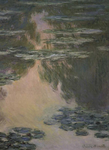 Water Lilies - with Willows White Modern Wood Framed Art Print with Double Matting by Monet, Claude