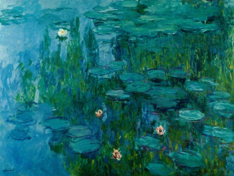 Water Lilies, c.1918-21 White Modern Wood Framed Art Print with Double Matting by Monet, Claude