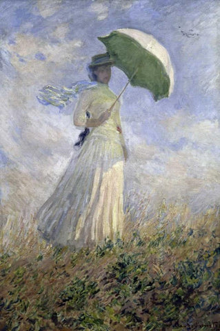 Woman with a Parasol Turned to the Right White Modern Wood Framed Art Print with Double Matting by Monet, Claude