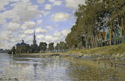 Zaandam - Holland White Modern Wood Framed Art Print with Double Matting by Monet, Claude