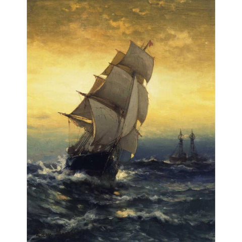 Passing Ambrose Lightship Black Modern Wood Framed Art Print by Moran, Edward