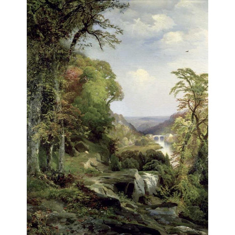 Along The Wissahickon Black Modern Wood Framed Art Print with Double Matting by Moran, Thomas