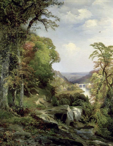 Along The Wissahickon Black Ornate Wood Framed Art Print with Double Matting by Moran, Thomas