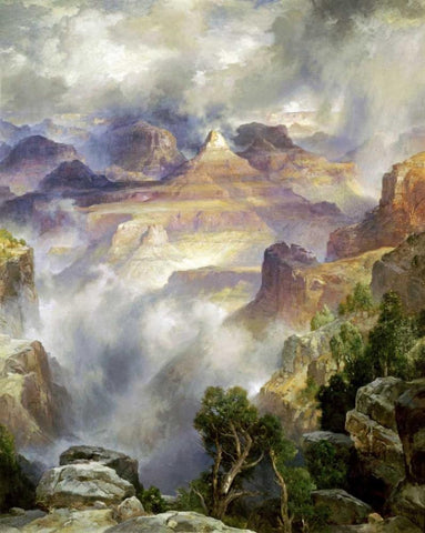Canyon Mists, Zoroaster Peak, Grand Canyon Black Ornate Wood Framed Art Print with Double Matting by Moran, Thomas
