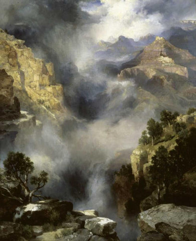 Mist in the Canyon Black Ornate Wood Framed Art Print with Double Matting by Moran, Thomas