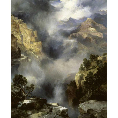 Mist in the Canyon Black Modern Wood Framed Art Print by Moran, Thomas