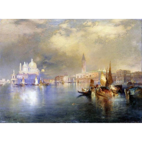 Moonlight in Venice Black Modern Wood Framed Art Print by Moran, Thomas