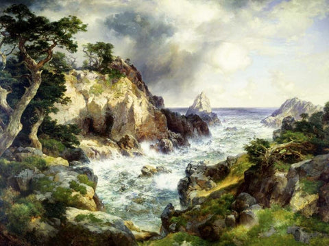Point Lobos, Monterey, California Black Ornate Wood Framed Art Print with Double Matting by Moran, Thomas