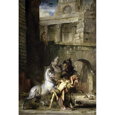 Les Chevaux de Diomede Black Modern Wood Framed Art Print with Double Matting by Moreau, Gustave