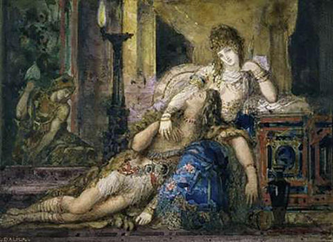 Samson and Delilah White Modern Wood Framed Art Print with Double Matting by Moreau, Gustave