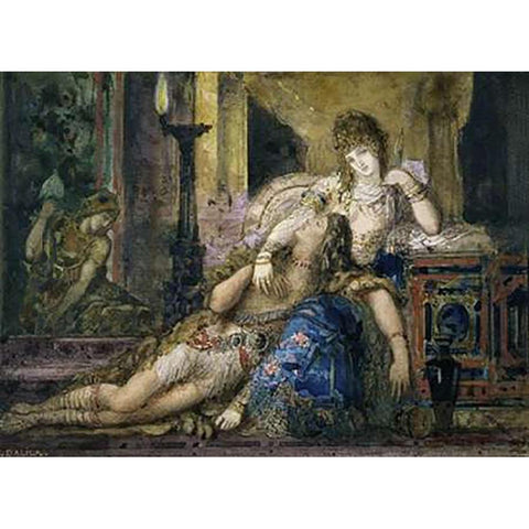 Samson and Delilah Black Modern Wood Framed Art Print with Double Matting by Moreau, Gustave