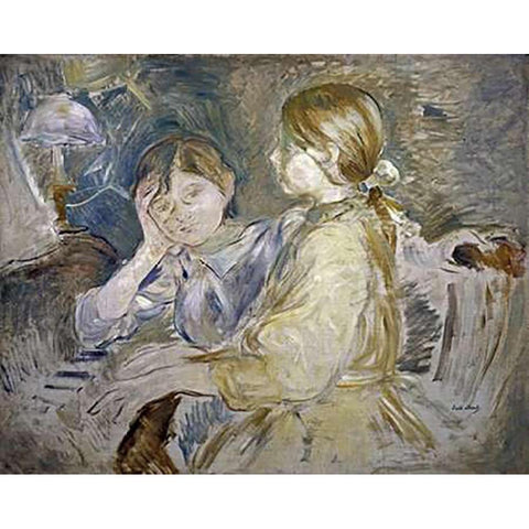 Piano Lesson White Modern Wood Framed Art Print by Morisot, Berthe