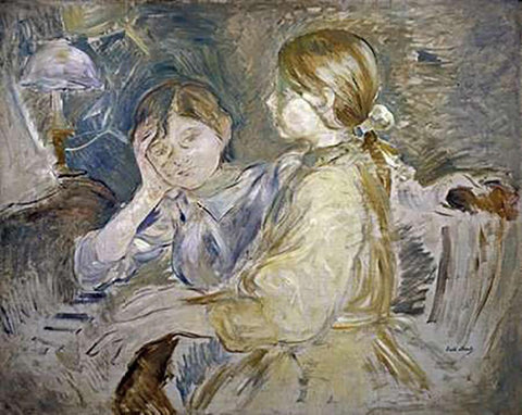 Piano Lesson Black Ornate Wood Framed Art Print with Double Matting by Morisot, Berthe