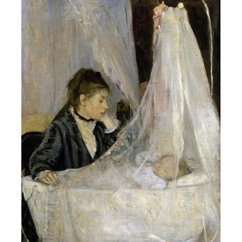 The Cradle - Le berceau Black Modern Wood Framed Art Print with Double Matting by Morisot, Berthe