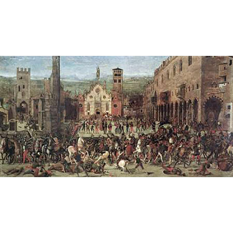 Expulsion of The Bonacolsi Gold Ornate Wood Framed Art Print with Double Matting by Morone, Domenico