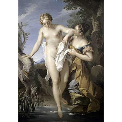 Bather and her Attendant Gold Ornate Wood Framed Art Print with Double Matting by Le Moyne, Francois