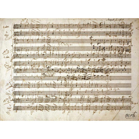 Six Contre Dances - Two Oboe and Horn Parts Gold Ornate Wood Framed Art Print with Double Matting by Mozart, Wolfgang Amadeus