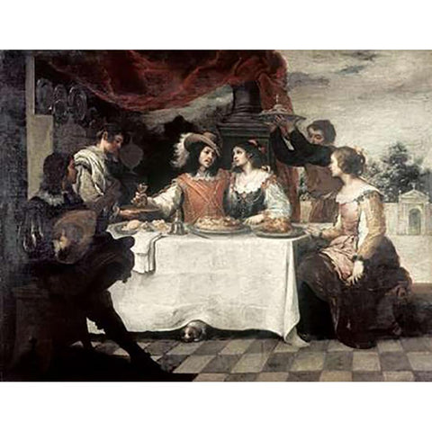 Banquet of The Prodigal Son White Modern Wood Framed Art Print by Murillo, Bartolome Esteban