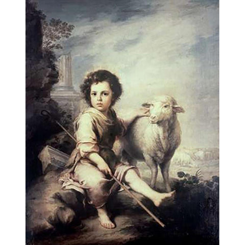 Museumist Child As Shepherd Gold Ornate Wood Framed Art Print with Double Matting by Murillo, Bartolome Esteban