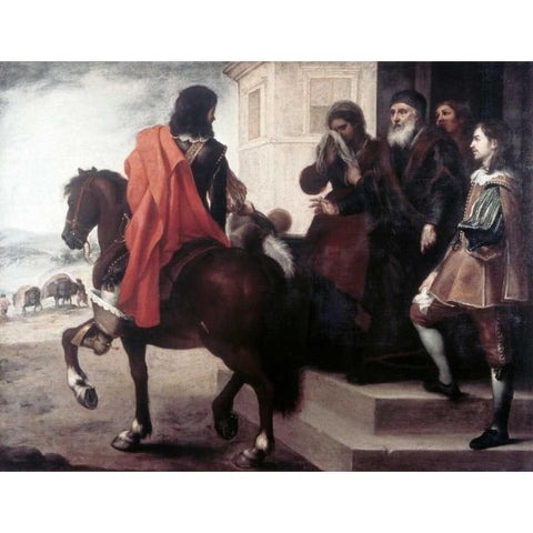 Departure of The Prodigal Son White Modern Wood Framed Art Print by Murillo, Bartolome Esteban